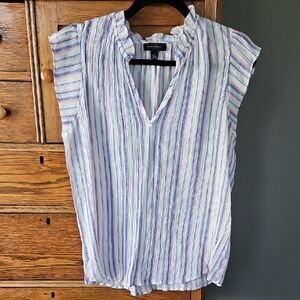 🌿 Tamara H Chic Striped Blouse with Ruffle Sleeves